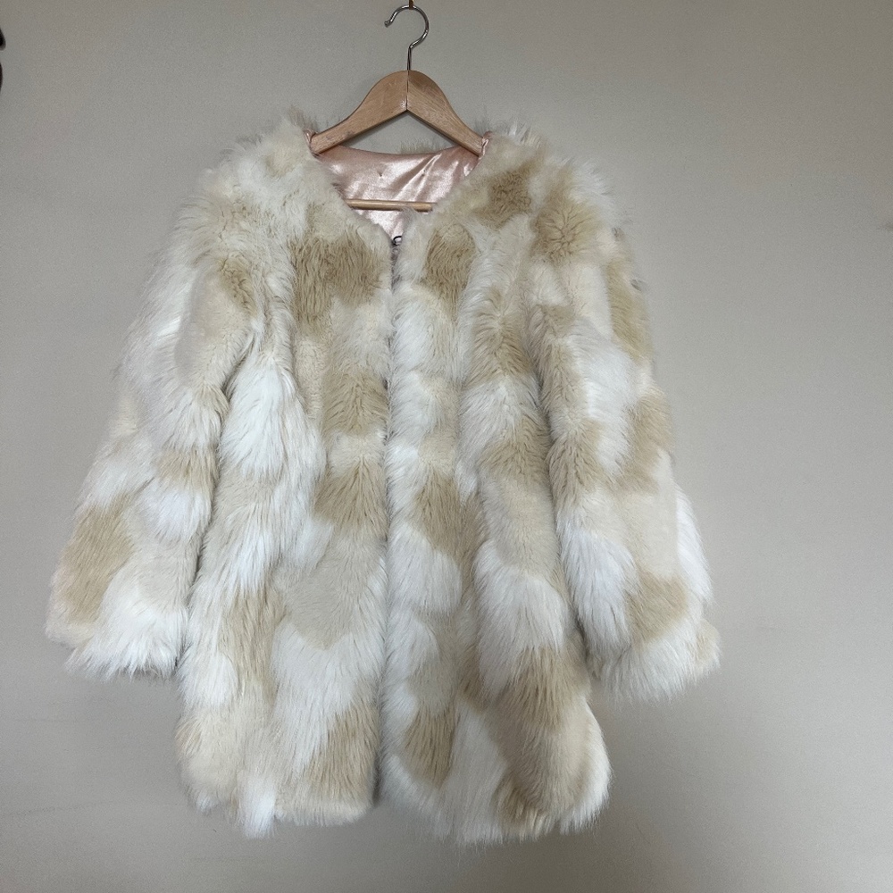 Vintage Faux fur mixed tones  and peach satin lined coat/jacket size small